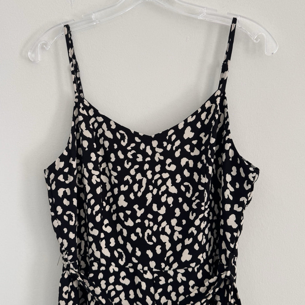 She + Sky Leopard Animal Print Romper Women's Size M Black Tan Spaghetti Strap