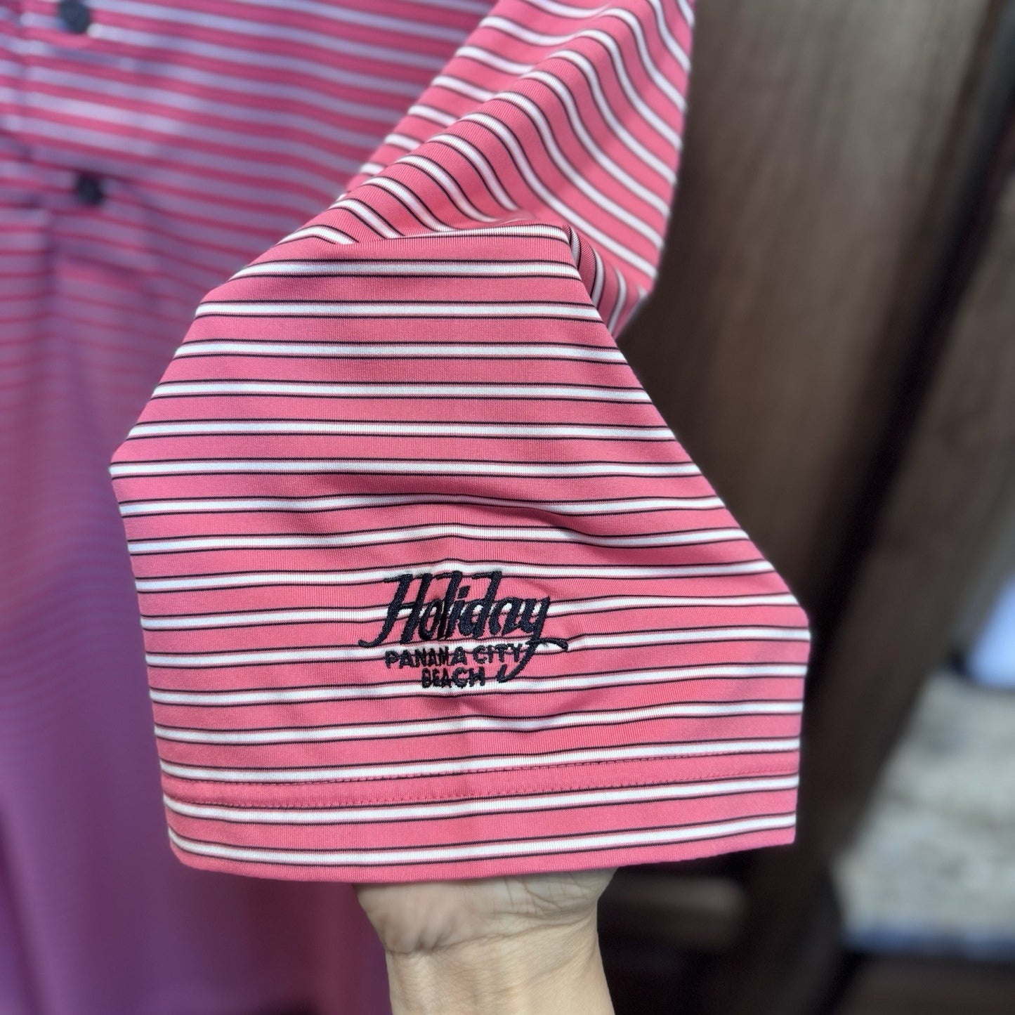 FootJoy Men’s Golf Polo Shirt – Pink Striped Performance Top PCB XL