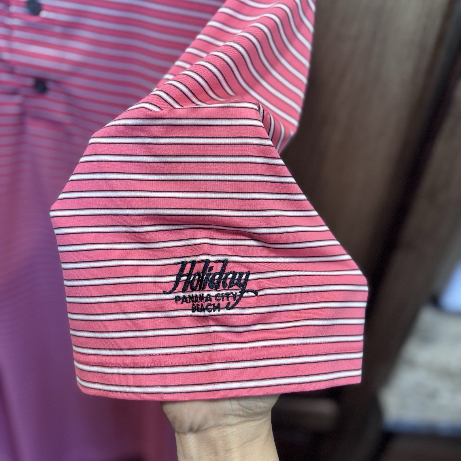 FootJoy Men’s Golf Polo Shirt – Pink Striped Performance Top PCB XL