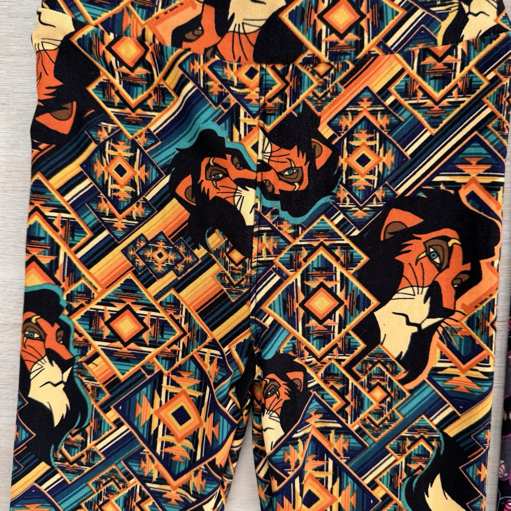 LuLaRoe Disney Villains Leggings Lot 4 L/XL Cruella Scar Evil Queen Maleficent