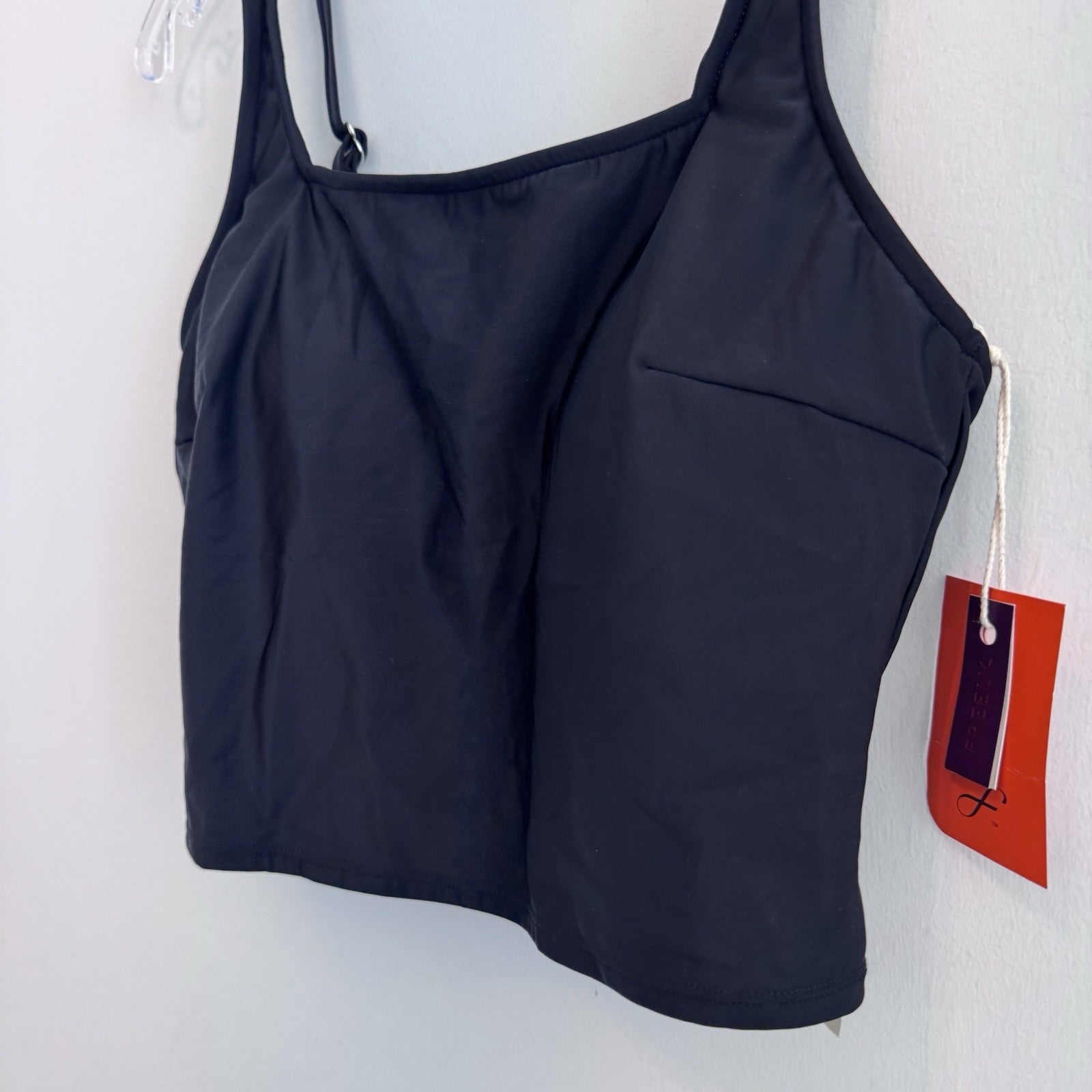 NWT Freely Black Cropped Tankini Top M Square Neck Swim Top