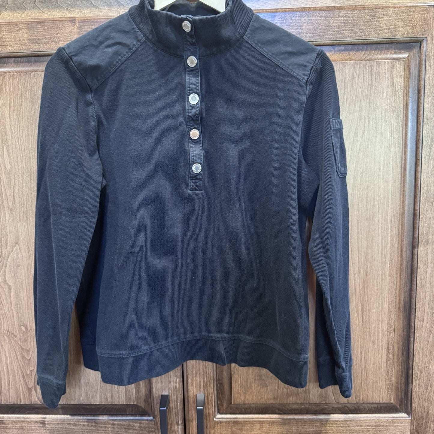 Lauren Ralph Lauren Black Waffle Knit Snap Button Pullover Top Size L