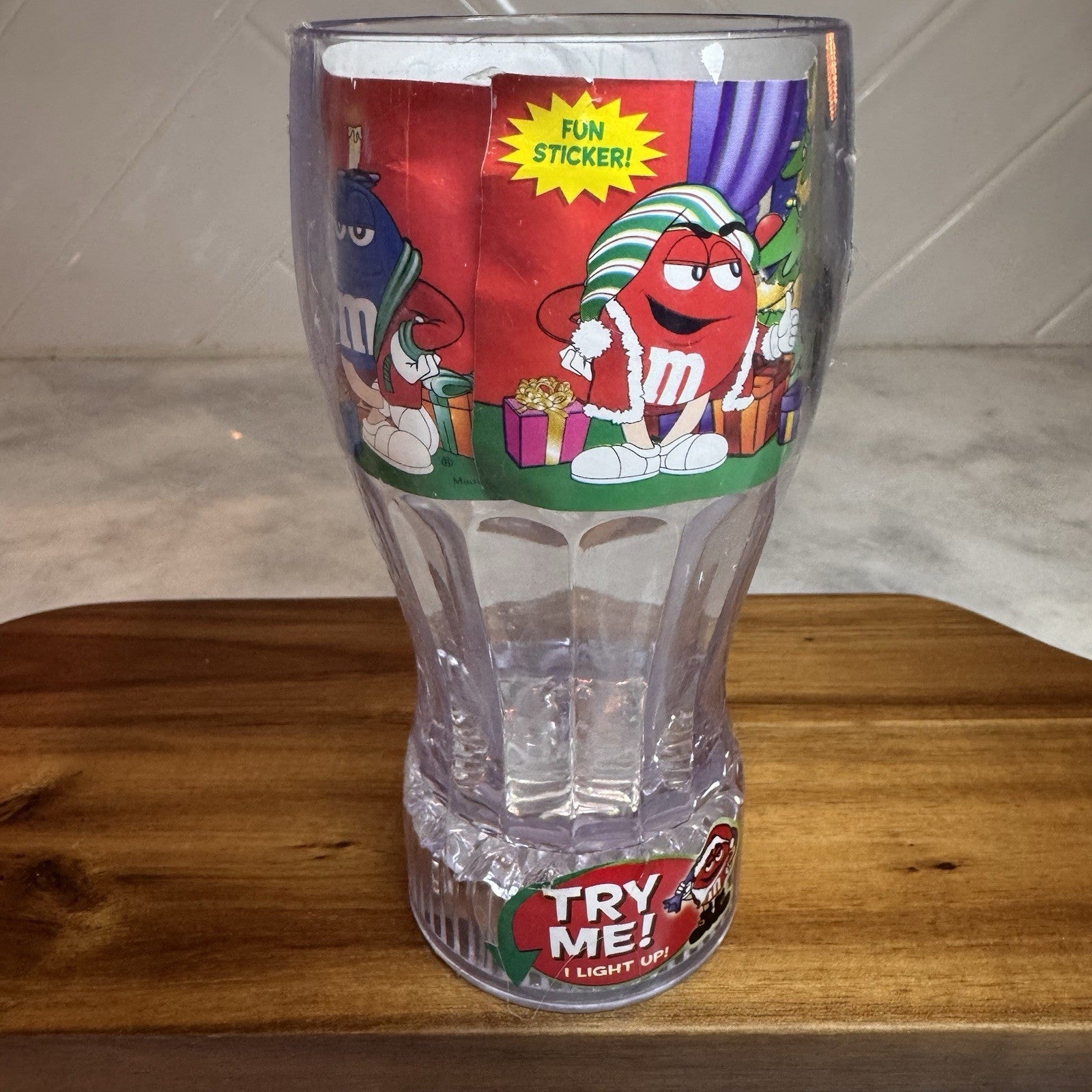 Vintage M&M's Christmas Light Up Fountain Cup Galerie Character Sticker 6"