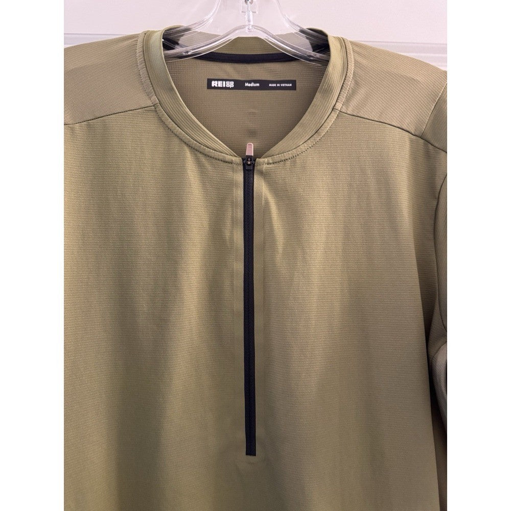 REI Co-op Men's 1/4 Zip Pullover Olive Green Medium Lightweight Hiking Shirt