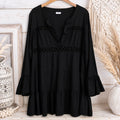 LASCANA Black Boho Tunic Dress Womens US 12/14 Bell Sleeve Crochet Trim