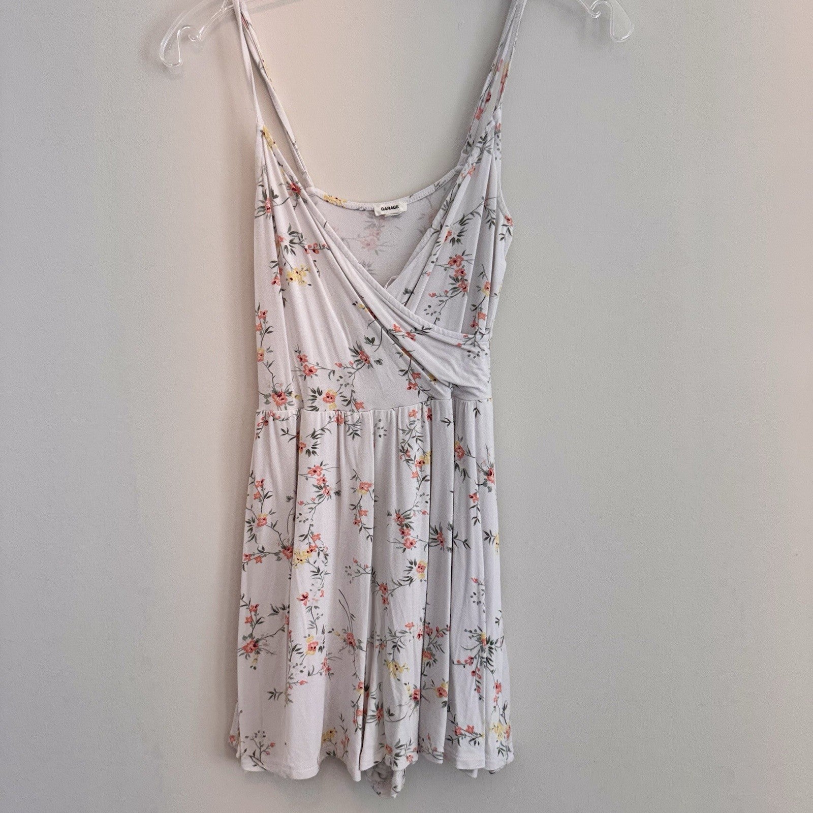 Garage Juniors Size XS White Black Floral Print Sleeveless Wrap Front Romper