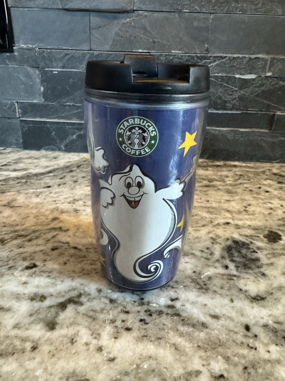 Starbucks Halloween Ghost Barista Plastic Coffee Travel Mug 2001-03. 8oz RARE