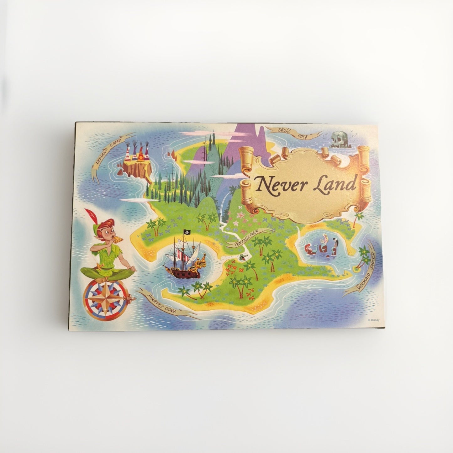 Rare Peter Pan Neverland Map Disney Art Silver Buffalo Wood Mdf Map Series