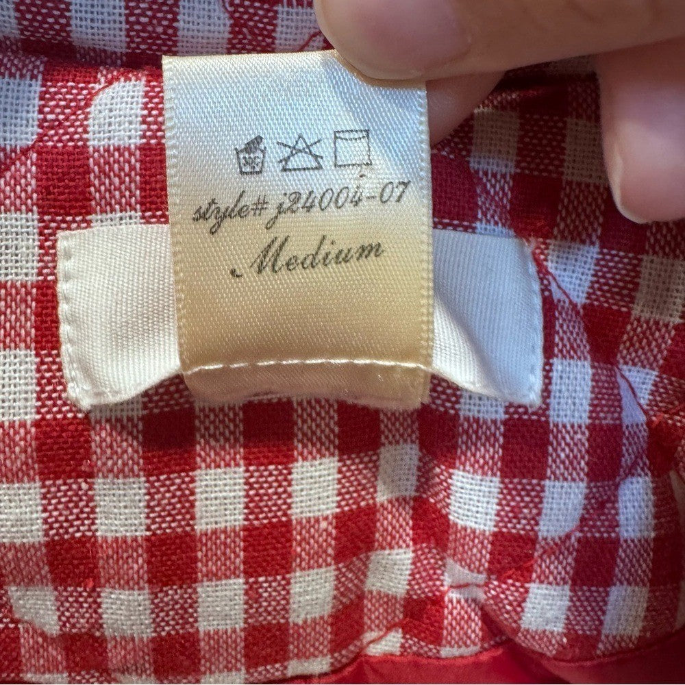 Peach Love California Gingham Quilted Vest Red White Medium