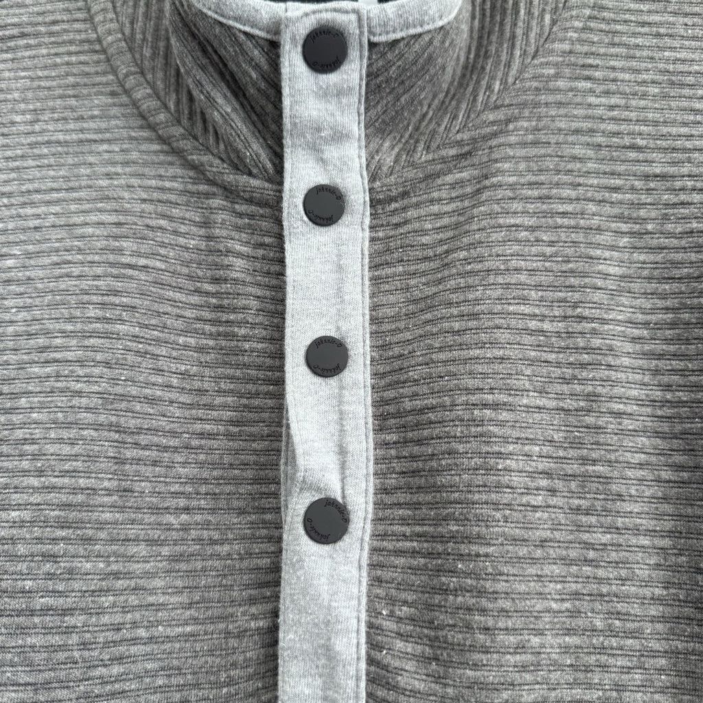 Johnnie-O Mens M Gray Ribbed Henley Pullover Snap Collar Stretch