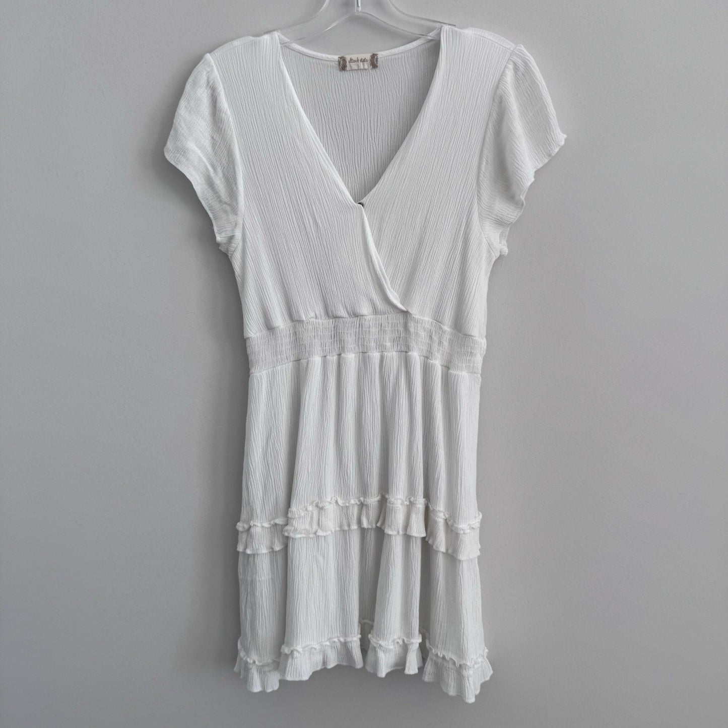 Altar’d State White Ruffle Tiered Dress L Surplice V Neck Boho