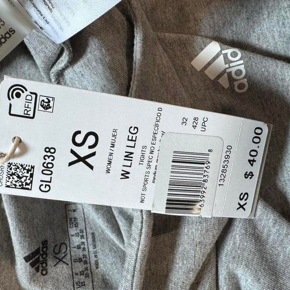 XS Adidas Tight Fit High Rise Full Length Leggings Womens Sz XS GL0638 Grey NEW