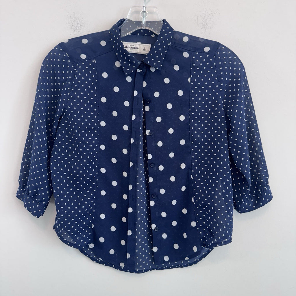Abercrombie Kids Polka Dot Button Up Blouse Blue Sheer Size M