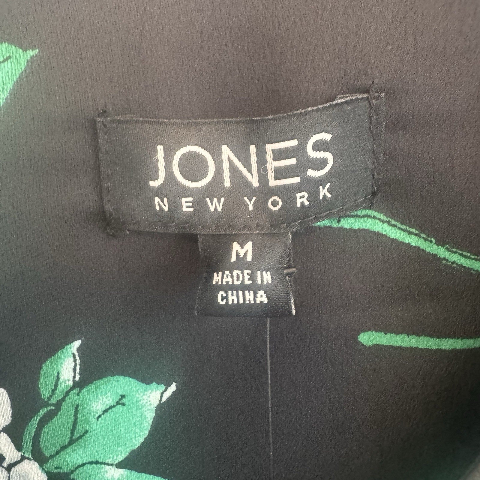 Jones New York NWT Medium Floral V-Neck Midi Dress Black Kelly Green Pockets