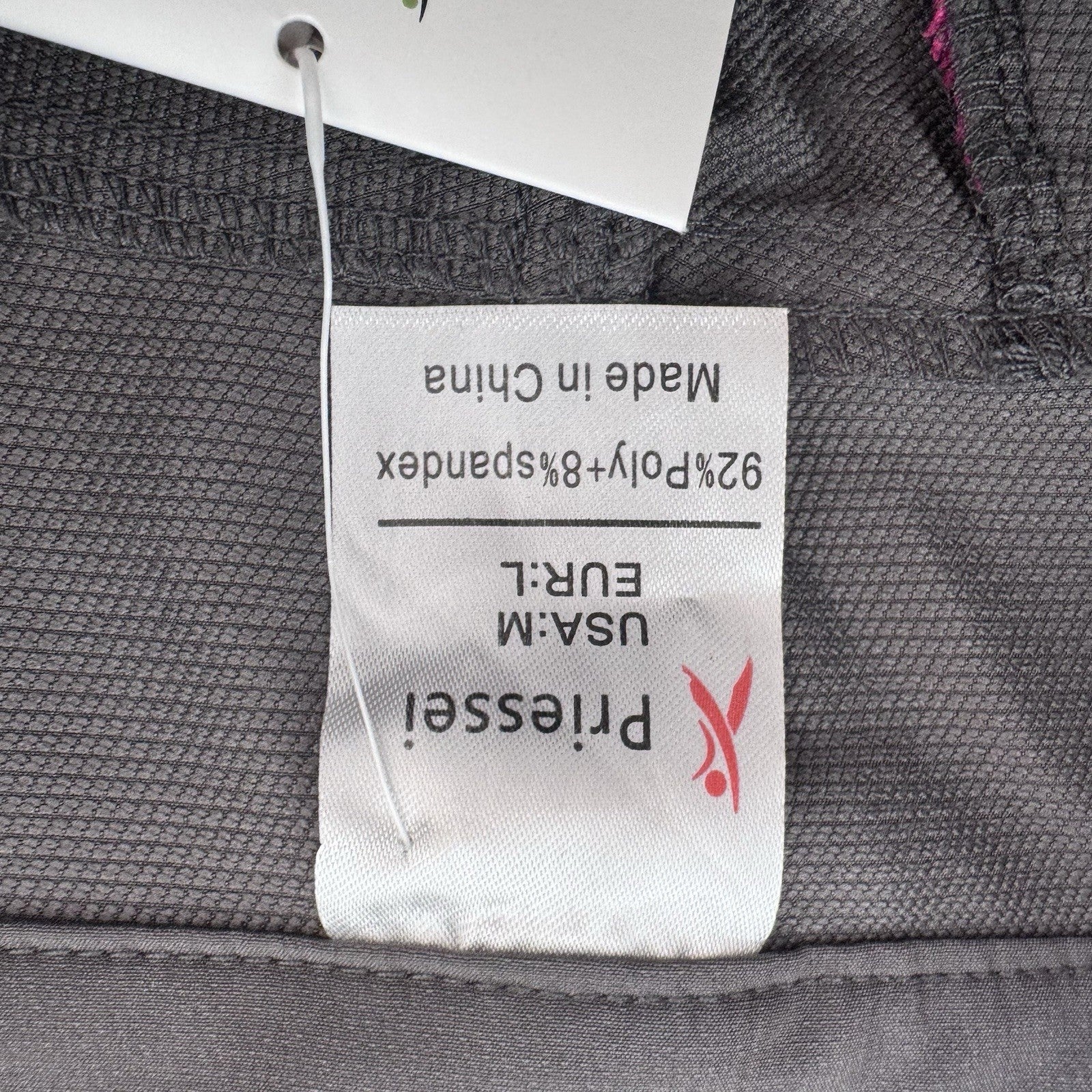 Priessei Gray Athletic Shorts M Pink Zip Pockets Lined Activewear NWT
