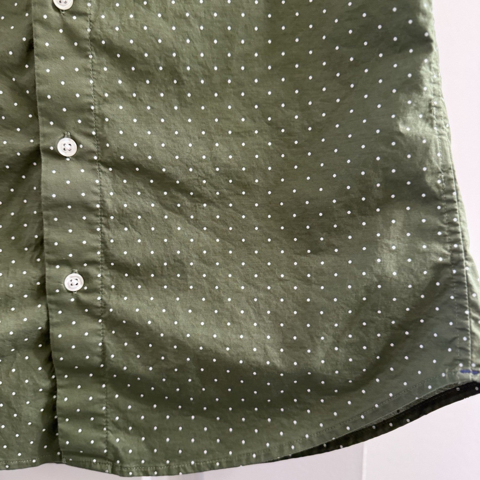 Bonobos Slim Fit Stretch Shirt Medium Green White Dot Print Short Sleeve