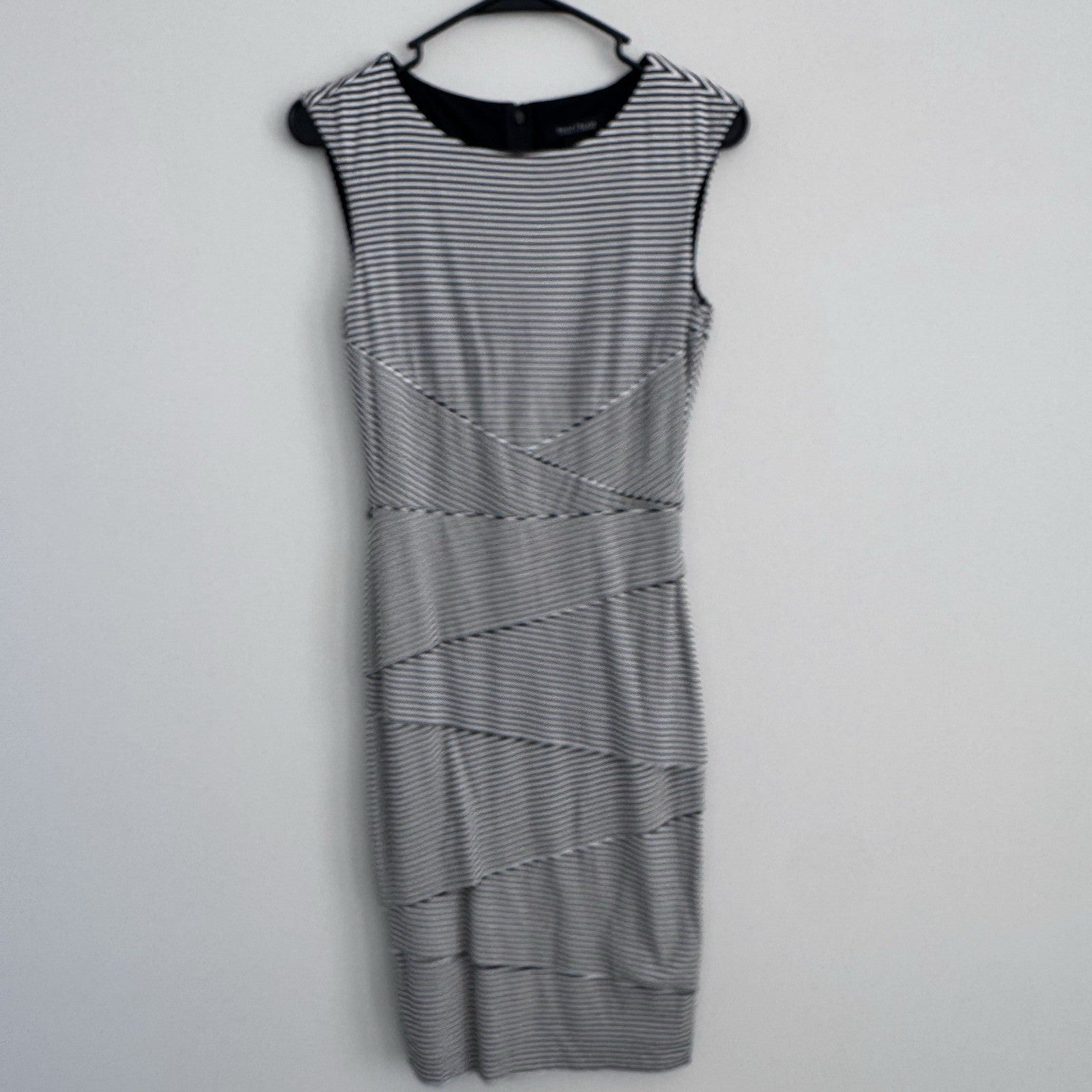 White House Black Market Striped Sheath Dress 14 Black White Ruffle