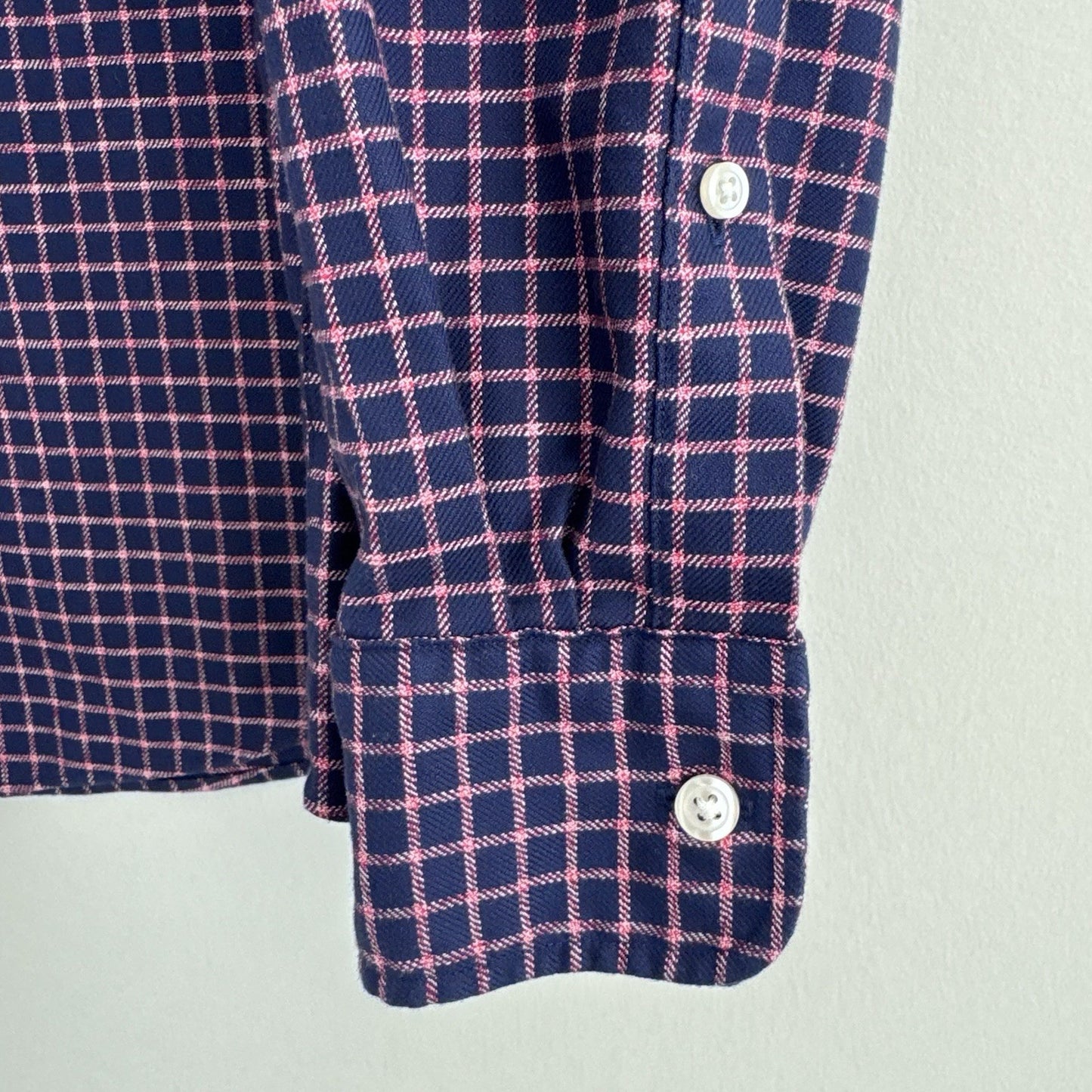 Charles Tyrwhitt Slim Fit Non-Iron Shirt Mens M Blue Pink Check Cotton 