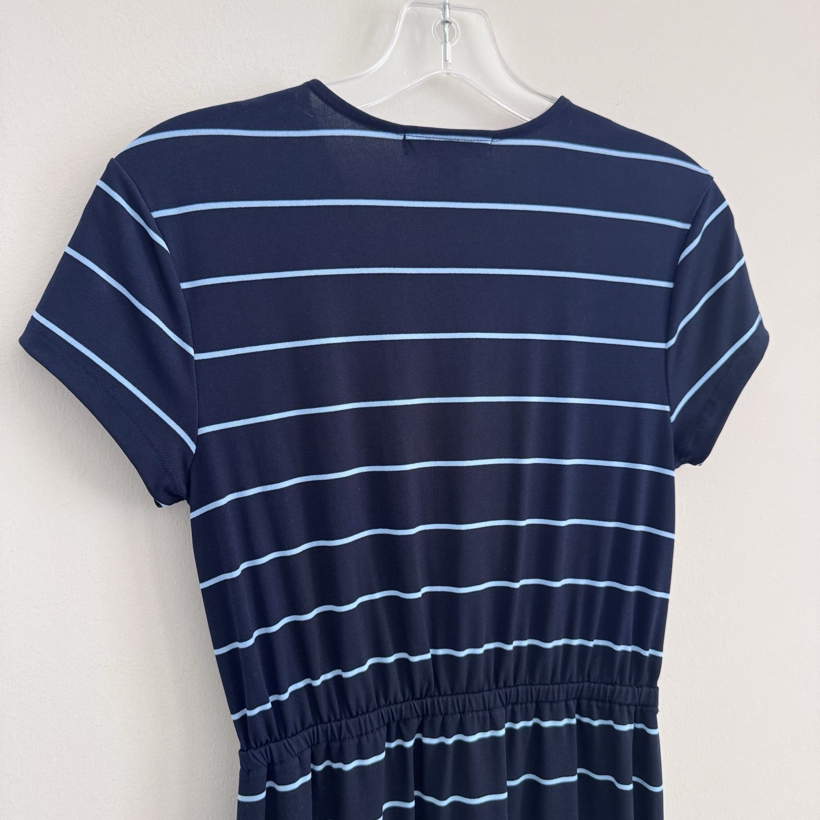 Banana Republic Women’s Petite PS Navy Stripe Faux Wrap Dress Stretch