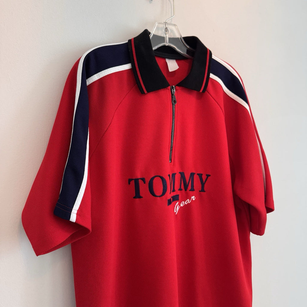 Vintage Tommy Hilfiger Tommy Gear XL 1/4 Zip Polo Shirt Red Mesh 90s Streetwear