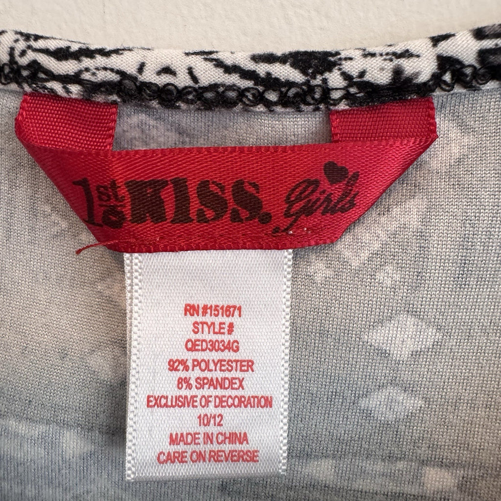 1st Kiss Girls Size 10/12 Cold Shoulder Boho Tunic Top Black White Mixed Pattern