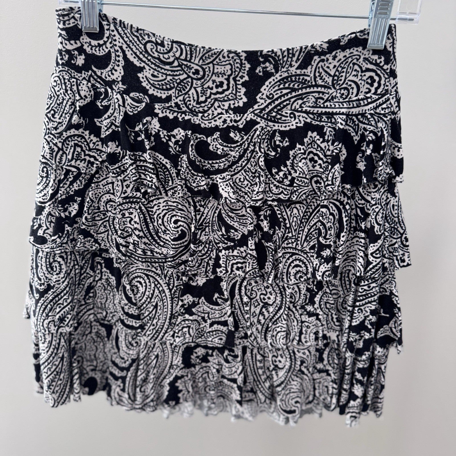 INC International Concepts Skirt Size S Black White Ruffle Tiered Lined