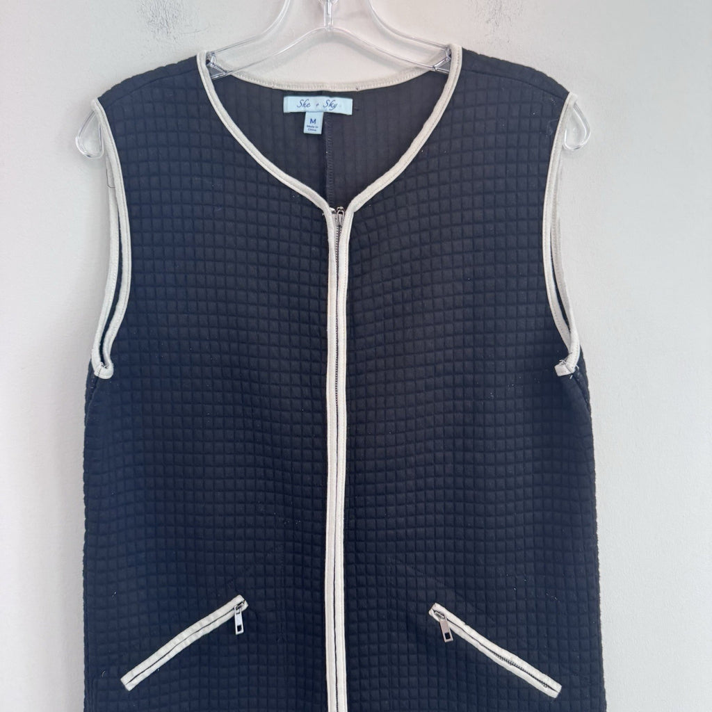 She + Sky Quilted Zip Up Vest Dress Women Medium Black Sleeveless