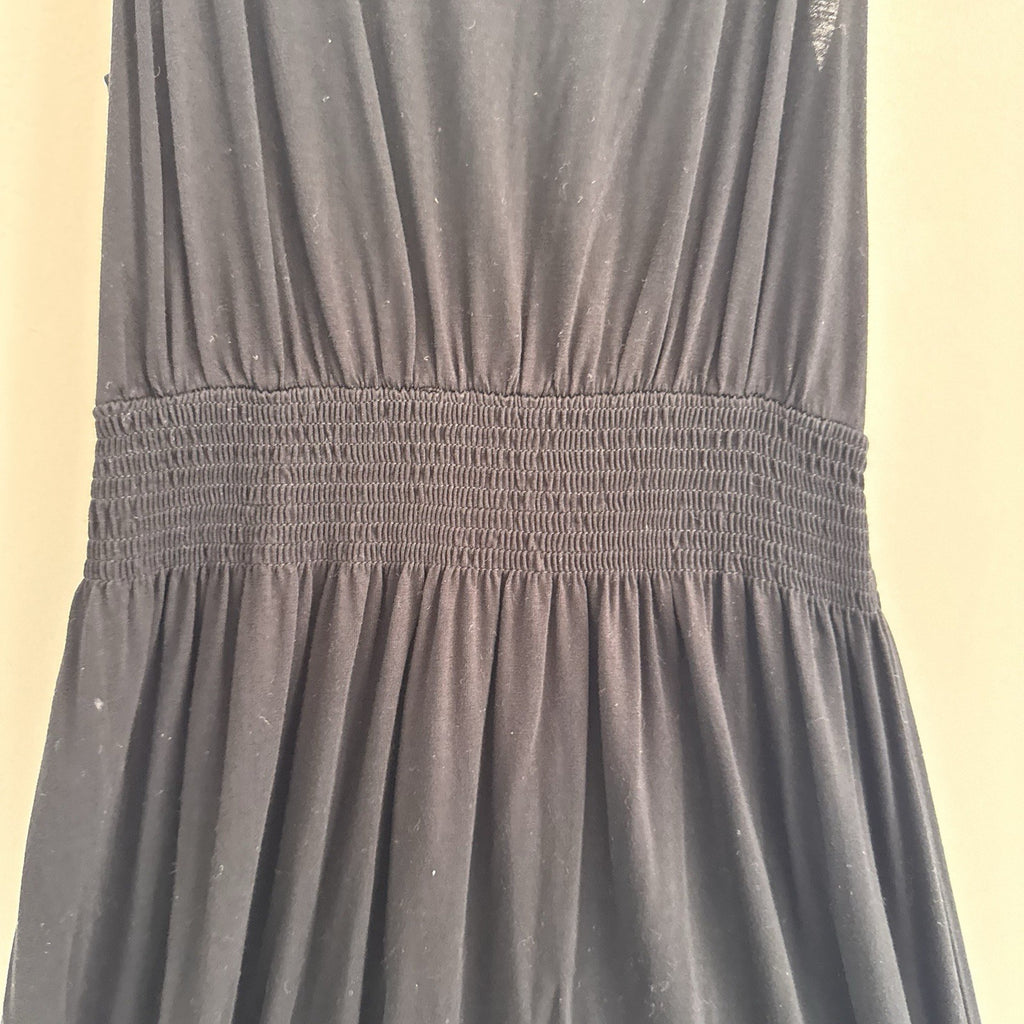 LASCANA Black Smocked Waist Metal Detail Halter Maxi Dress US 10