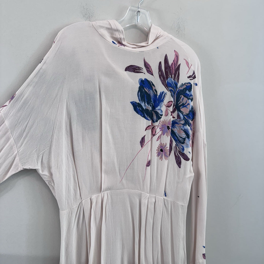 Free People Medium Floral Tie Gemma Dress Tunic Top Pink Blue Boho Rayon Womens