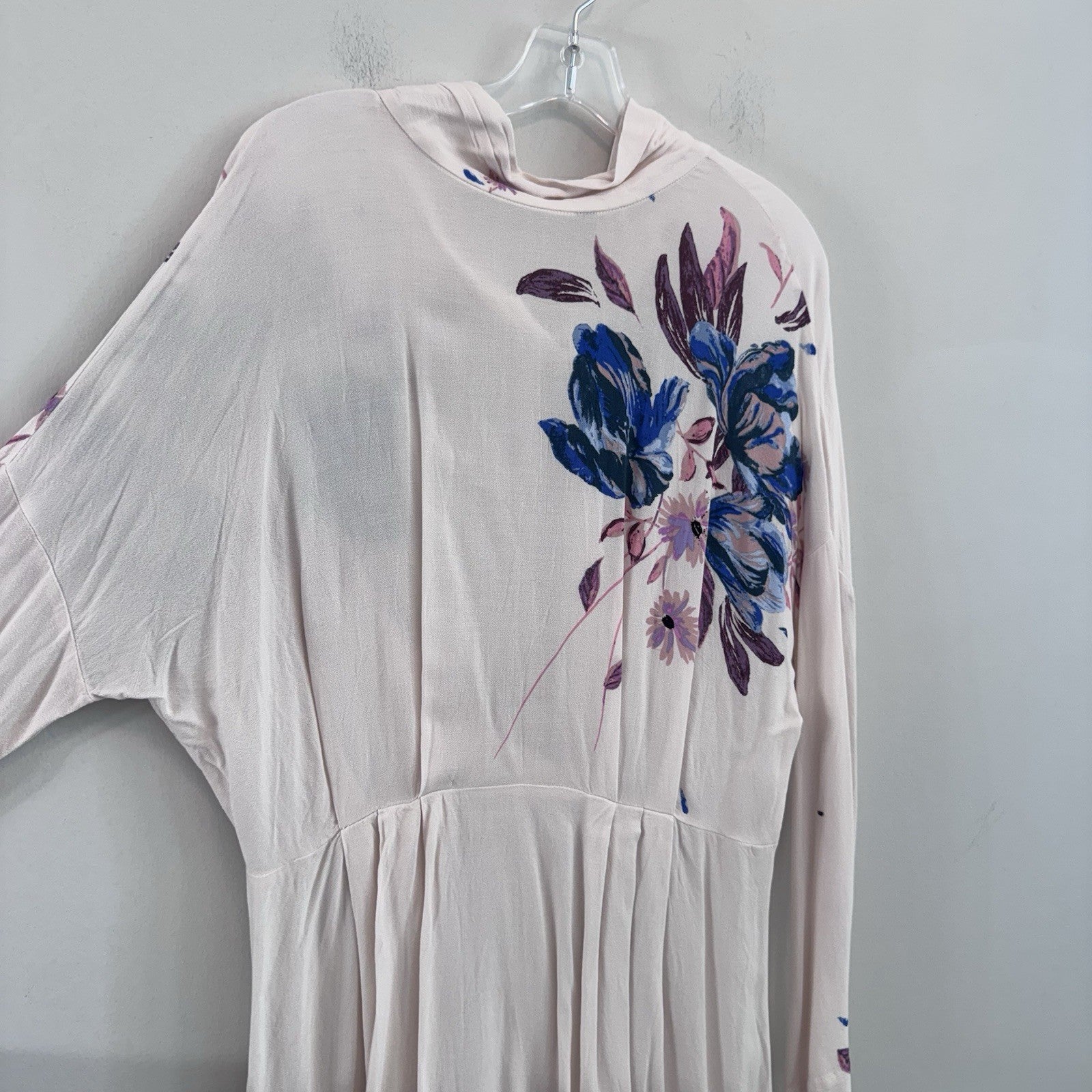 Free People Medium Floral Tie Gemma Dress Tunic Top Pink Blue Boho Rayon Womens