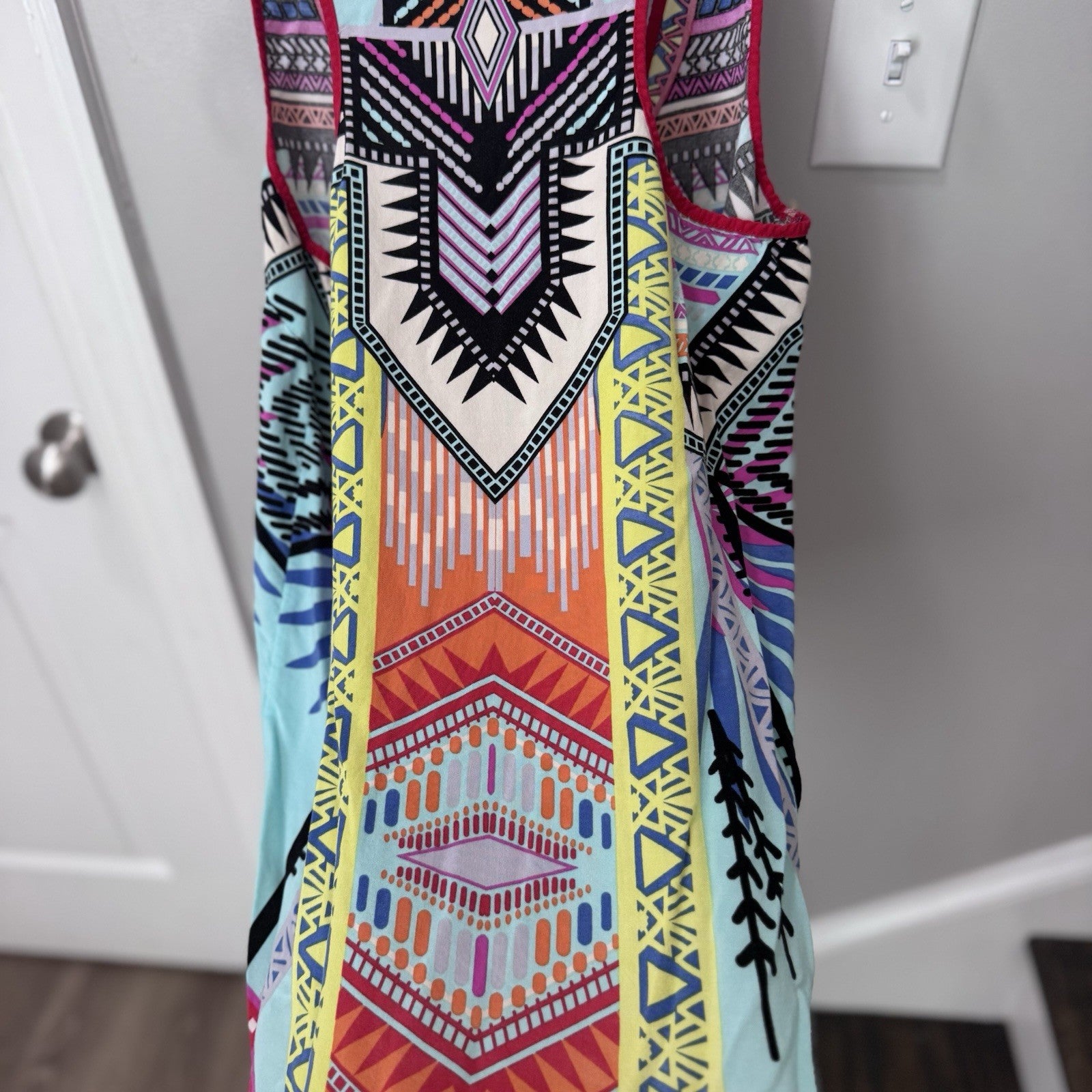 Flying Tomato Dress L Sleeveless Boho Aztec Tribal Print Multicolor Rayon