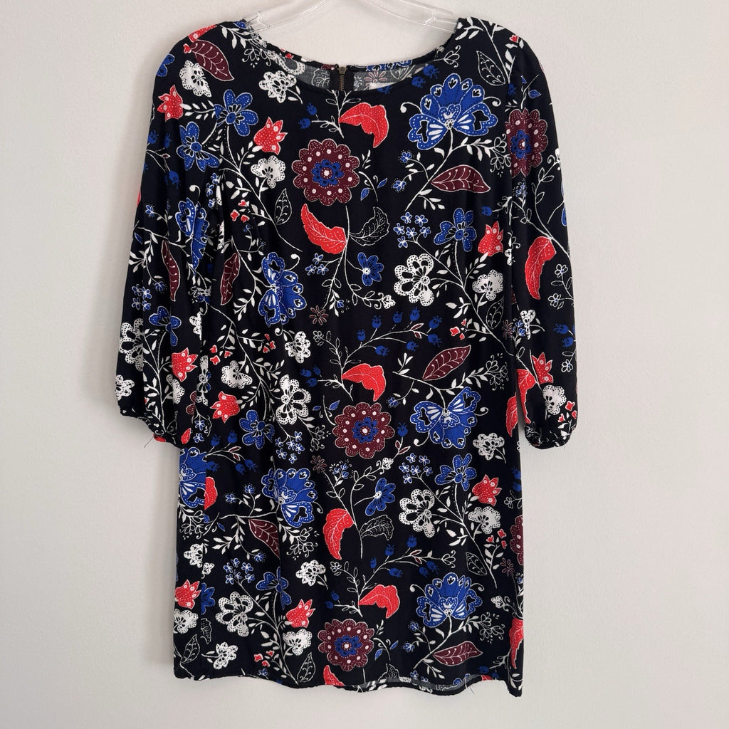 Old Navy Floral Dress Small Black Red Blue Boho 3/4 Sleeve Rayon Women’s