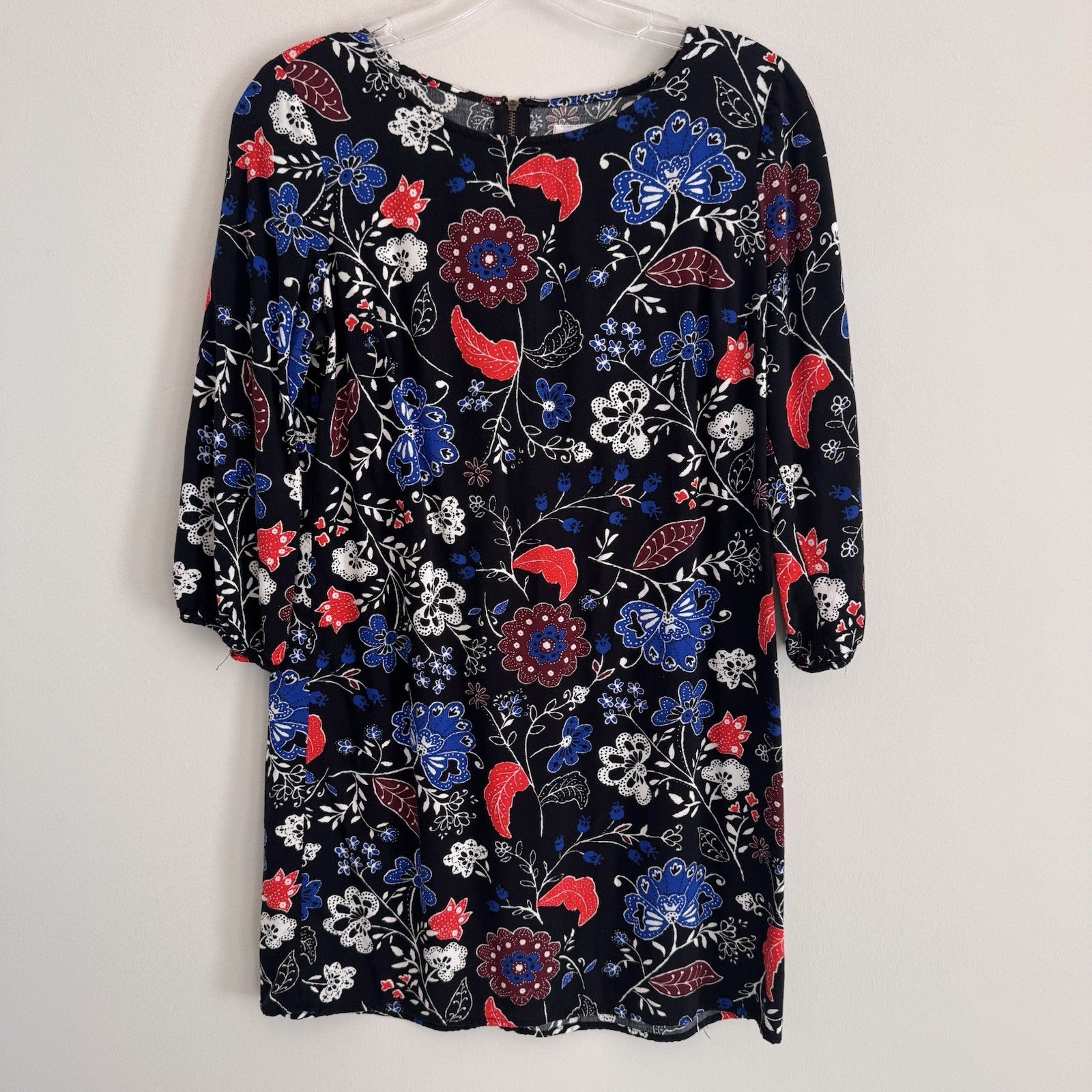 Old Navy Floral Dress Small Black Red Blue Boho 3/4 Sleeve Rayon Women’s