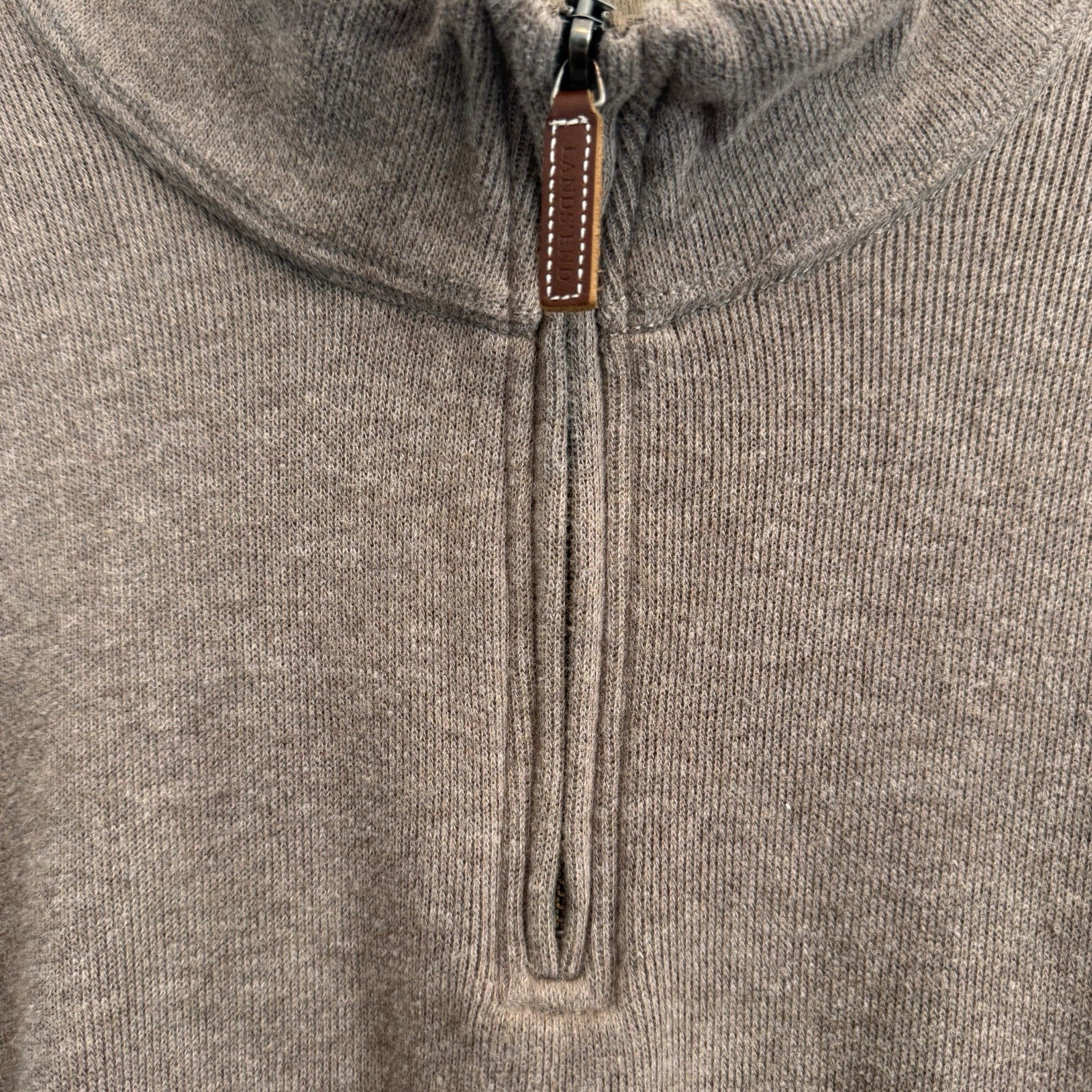 Lands' End Men’s Large Brown Drifter Quarter Zip Cotton Sweater Mock Neck