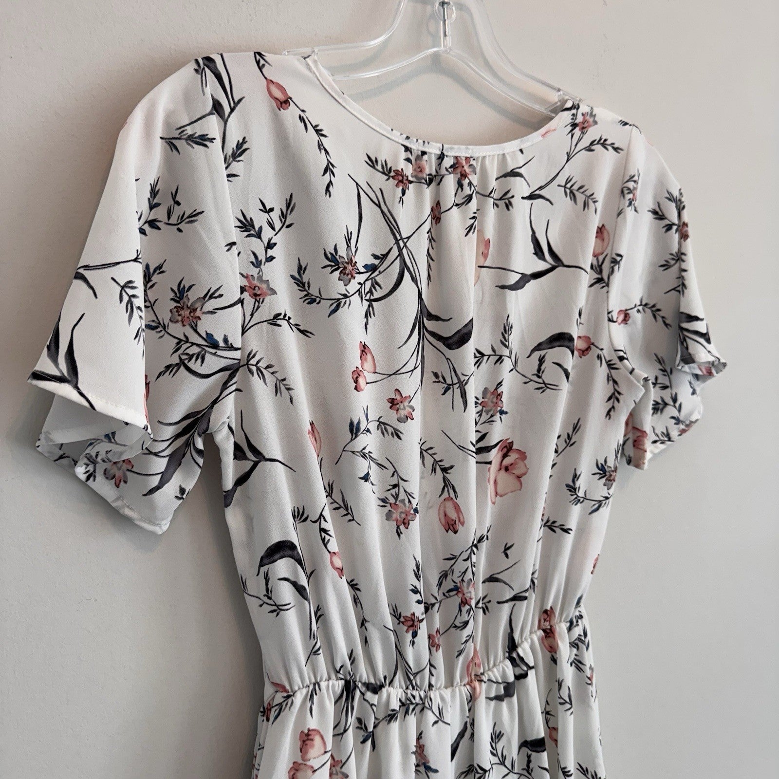 Sienna Sky Floral Wrap Dress XS White Pink Boho Summer Mini Women’s Boutique