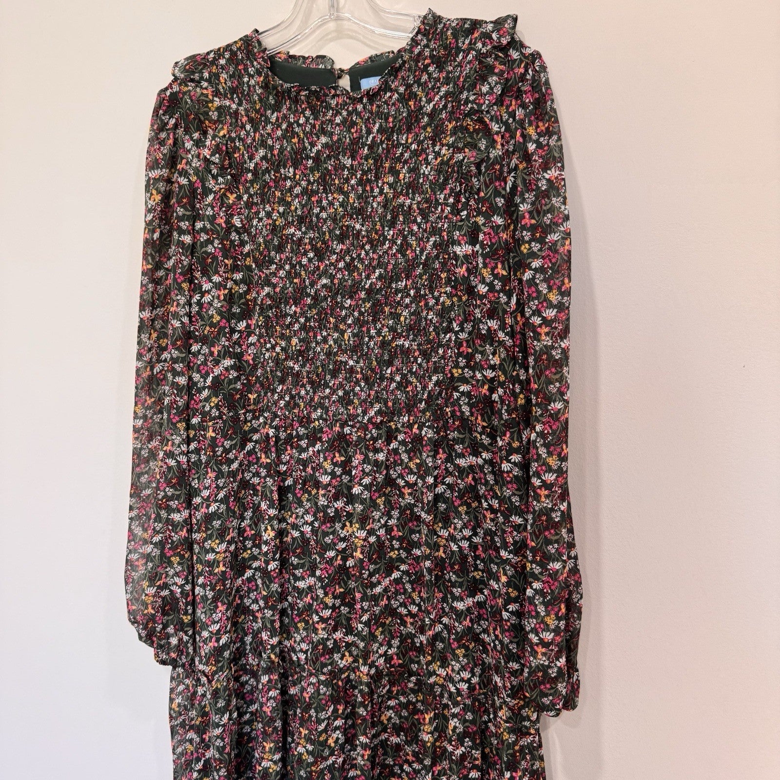 Draper James RSVP XL Dress Floral Smocked Metallic Tiered Long Sleeve Chiffon