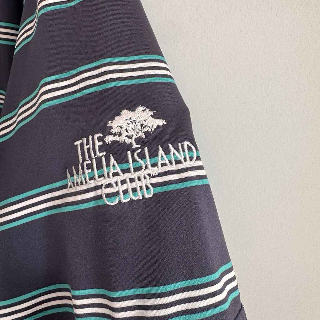 FootJoy FJ Golf Polo Shirt Mens Medium Striped Amelia Island Club Navy Men’s