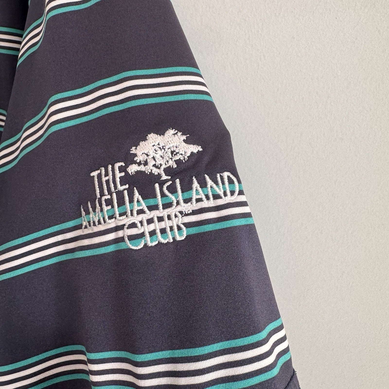 FootJoy FJ Golf Polo Shirt Mens Medium Striped Amelia Island Club Navy Men’s