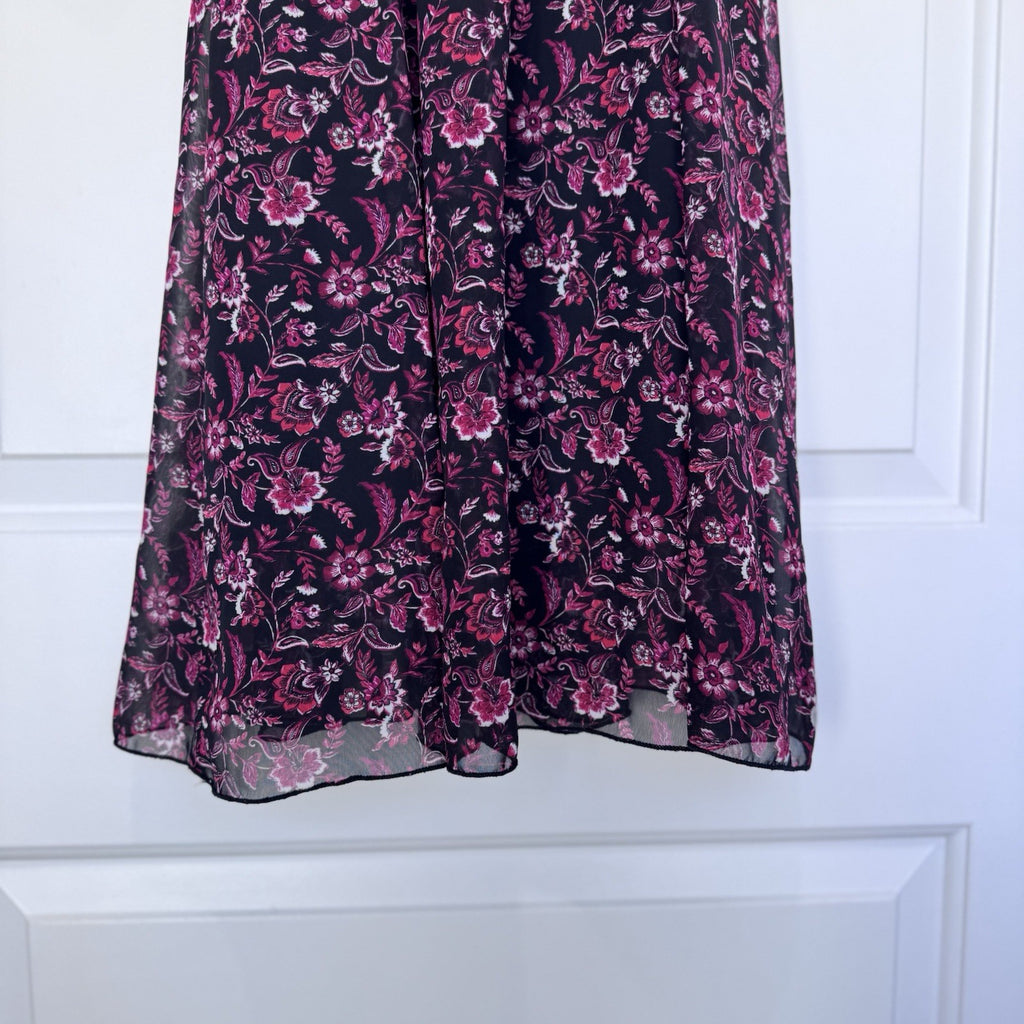 Kate and Lily Floral Midi Dress – Women’s Size 4 – Black & Pink – Long Sleeve