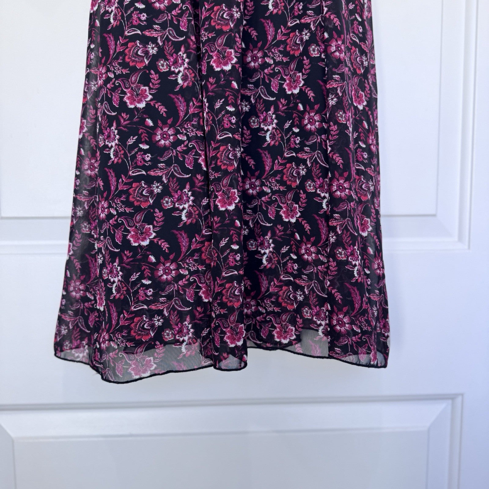 Kate and Lily Floral Midi Dress – Women’s Size 4 – Black & Pink – Long Sleeve