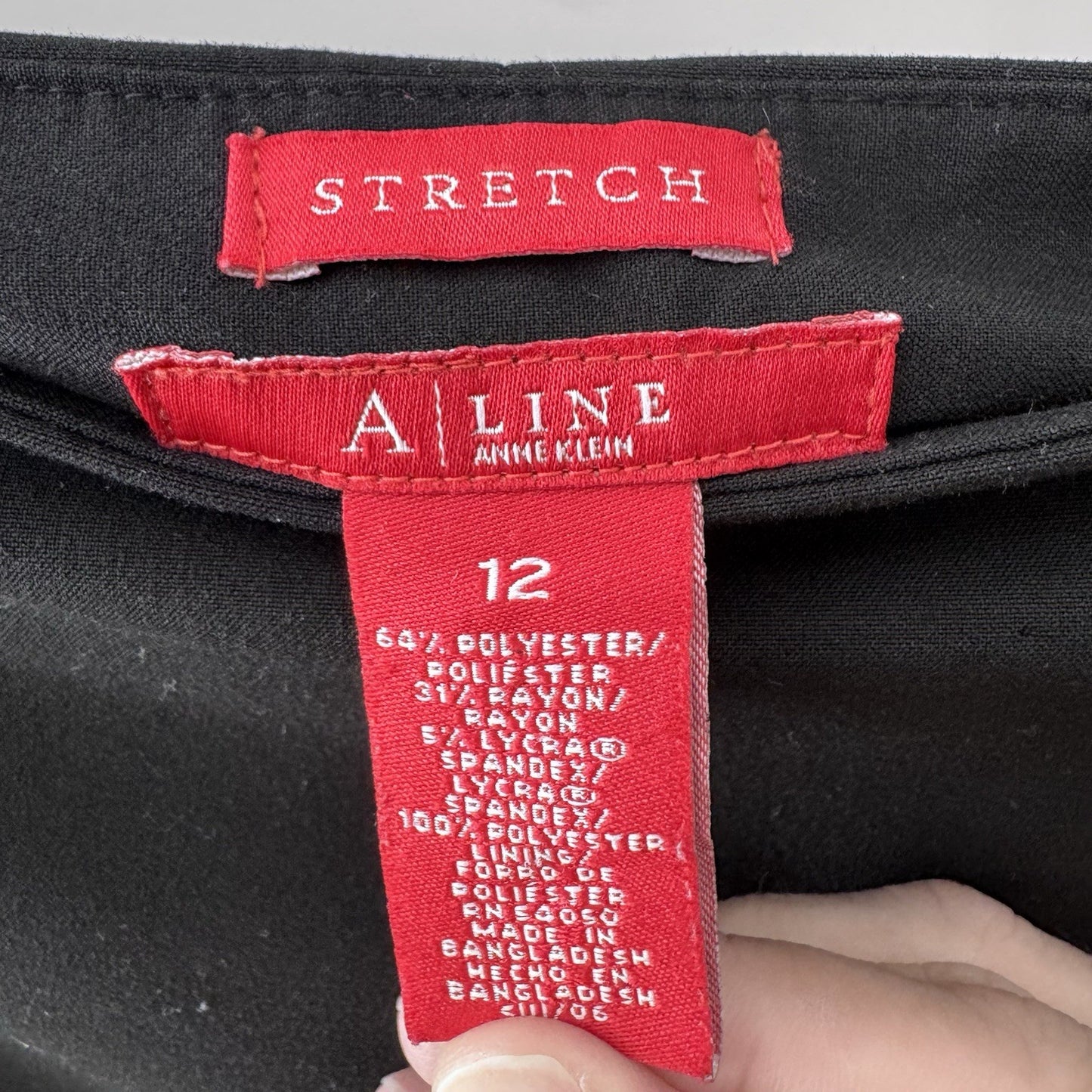 Anne Klein A Line Skirt Size 12 Black Stretch Lined Career Workwear