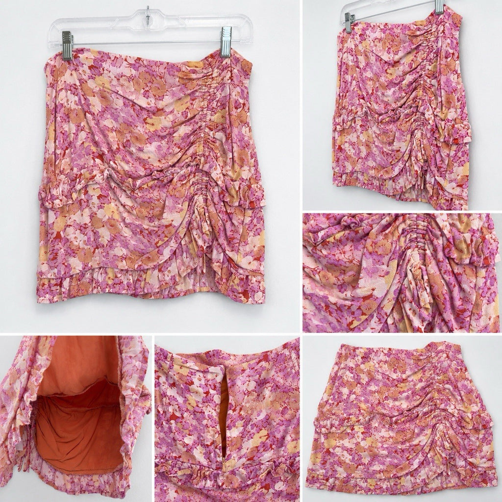 Her Entire Name Says Grace Floral Ruched Mini Skort Pink Ruffle Size L Boho
