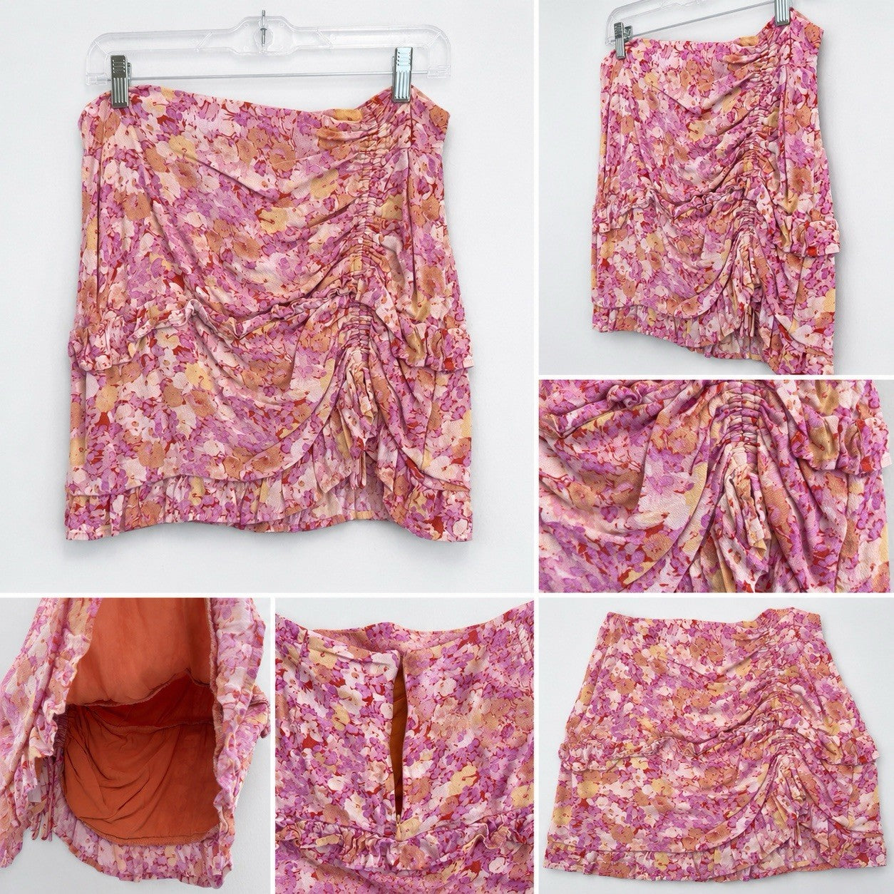 Her Entire Name Says Grace Floral Ruched Mini Skort Pink Ruffle Size L Boho