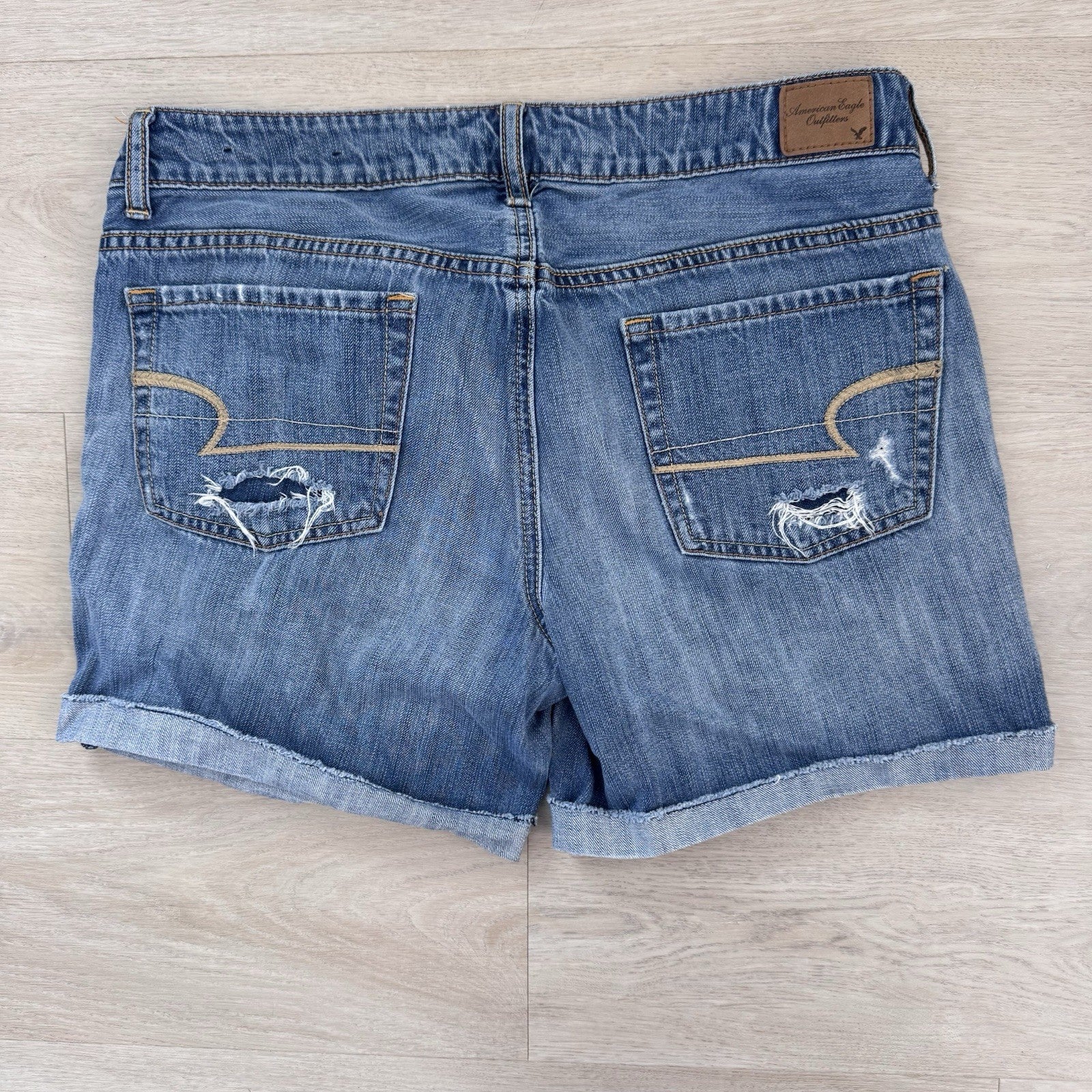 American Eagle Women’s Y2K Distressed Denim Shorts 8 Cuffed
