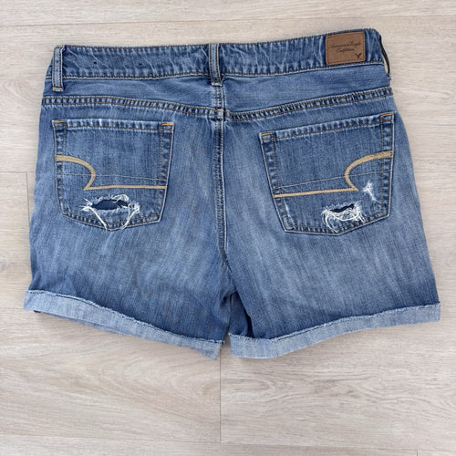 American Eagle Women’s Y2K Distressed Denim Shorts 8 Cuffed