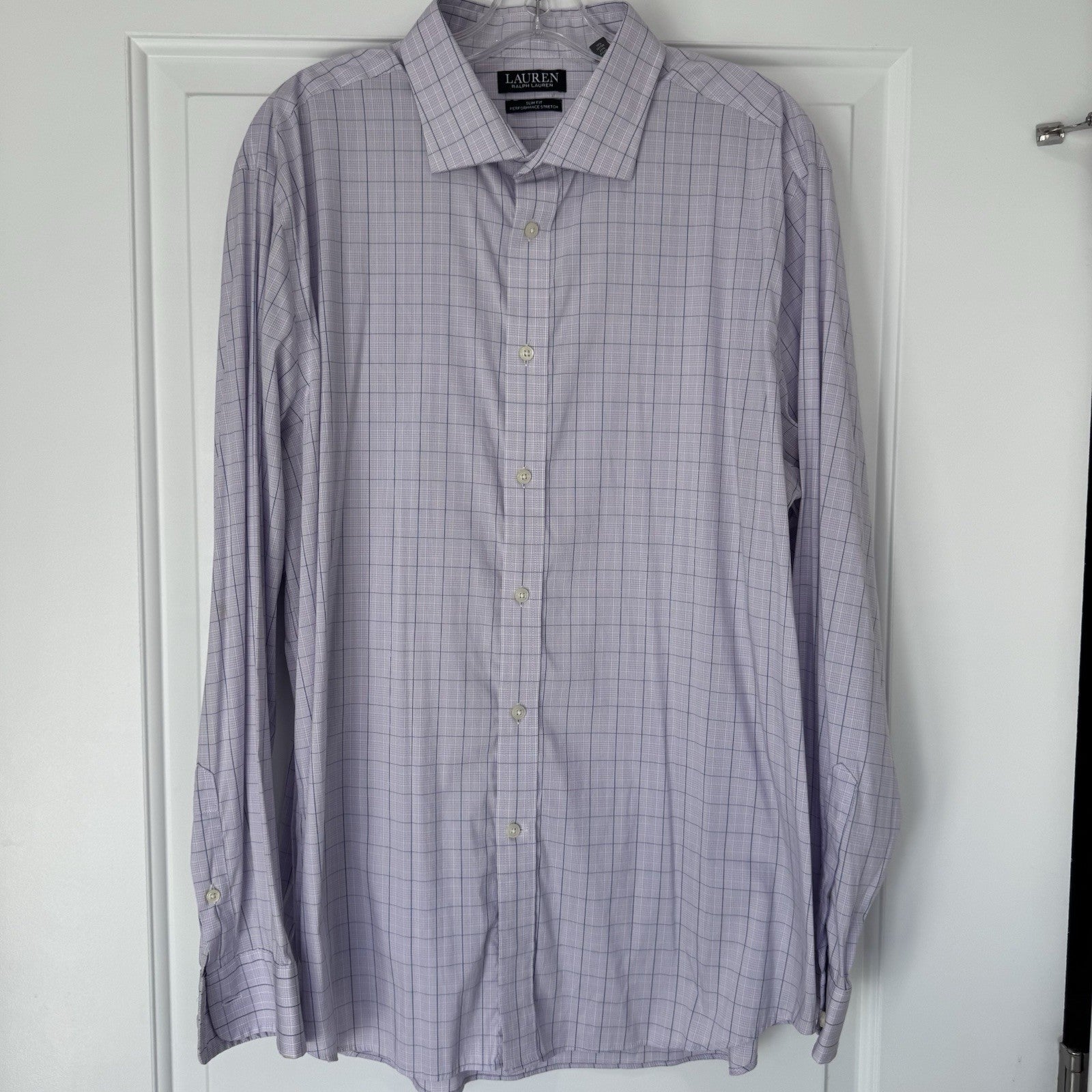 Lauren Ralph Lauren Women’s Slim Fit Dress Shirt SZ 18 Purple Check Stretch 2XL