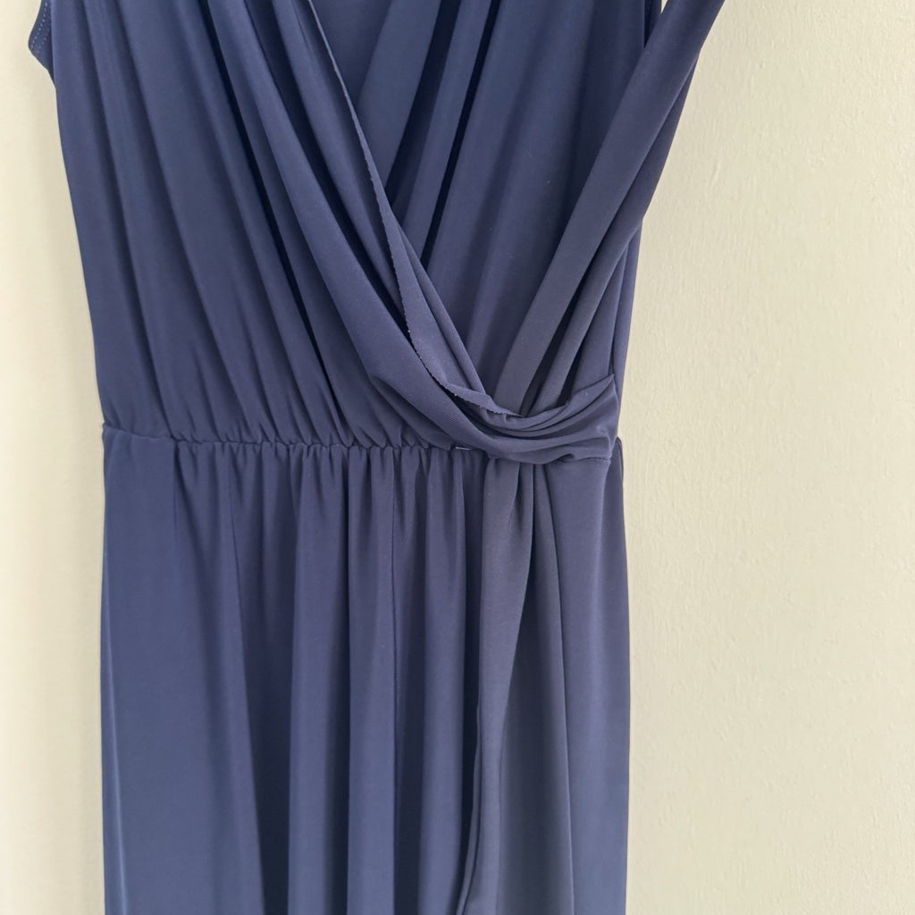 Tahari Blue Wrap Dress S Sleeveless V Neck Tie Waist Made USA