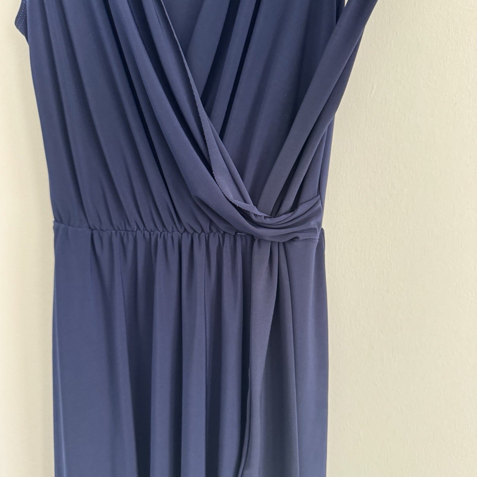 Tahari Blue Wrap Dress S Sleeveless V Neck Tie Waist Made USA