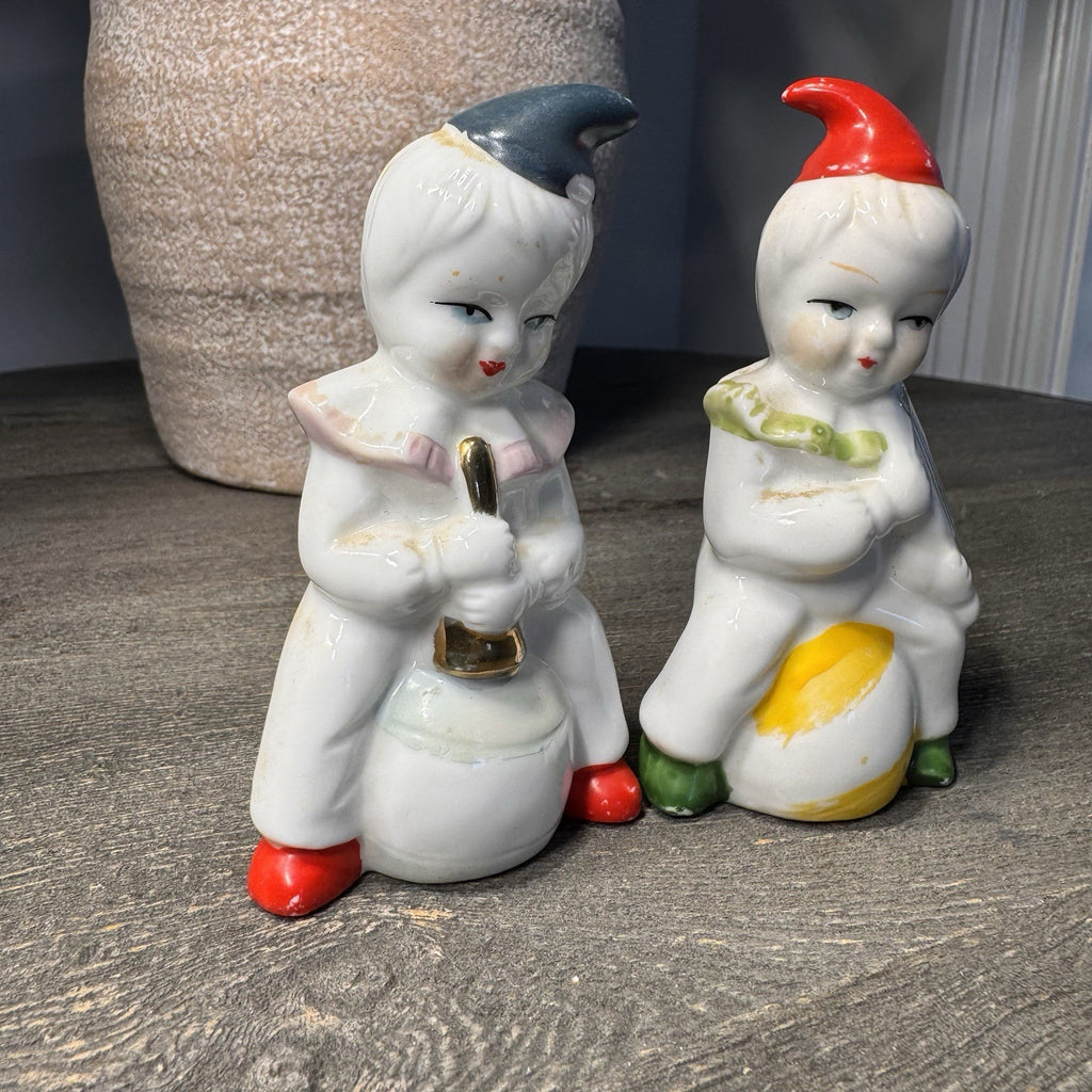 Vintage European Folk Art Doll & Miniature Porcelain Clown Figurine Trio Lot 6"