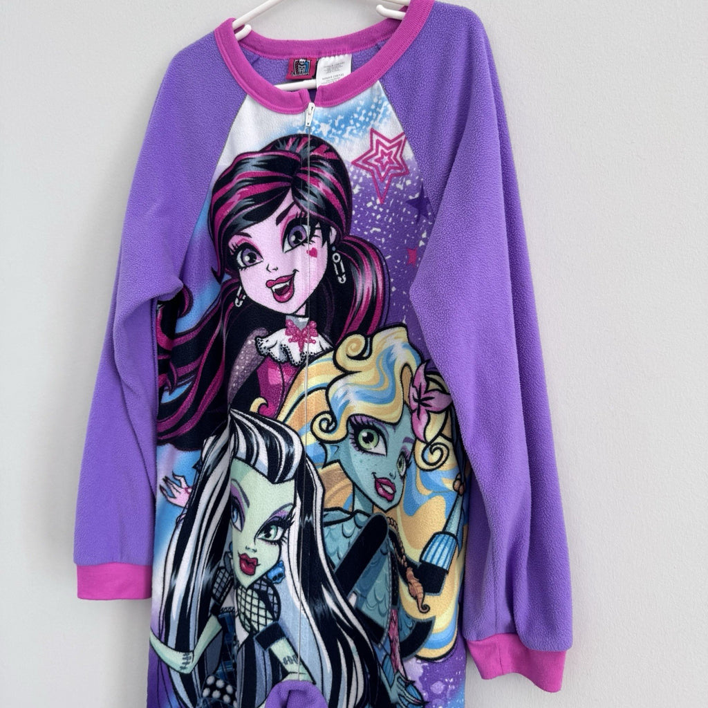 Girls Monster High Fleece One Piece Pajamas Size 10/12 Purple